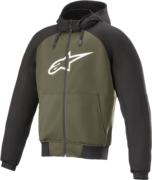Alpinestars Chrome Hoodie in black and green, large size, featuring the iconic Alpinestars logo on a stylish casual hoodie.