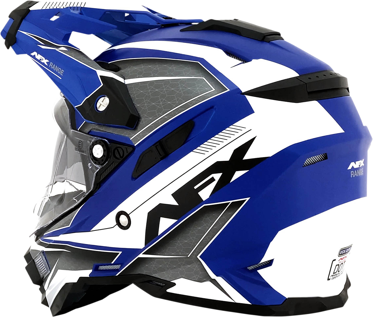 Bill's Exhausts AFX FX-41 Helmet in matte blue, XL size, with a sleek design and clear visor, ideal for motorcycle riding.