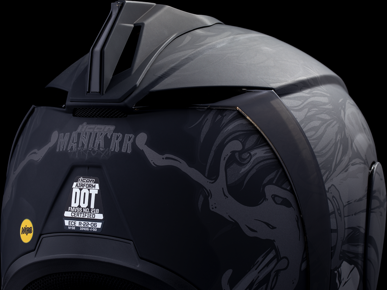 Dark black ICON Airform™ helmet by Bill's Exhausts, medium size, featuring MIPS® safety technology and sleek helmet design.