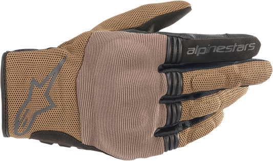 Alpinestars Copper Gloves in Teak color, size 3XL, featuring textured leather and protective padding for motorcycling comfort and safety.