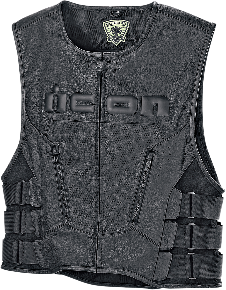 Bill's Exhausts ICON Regulator™ D3O® vest in black, 4XL, featuring protective shoulder and chest padding with logo details.