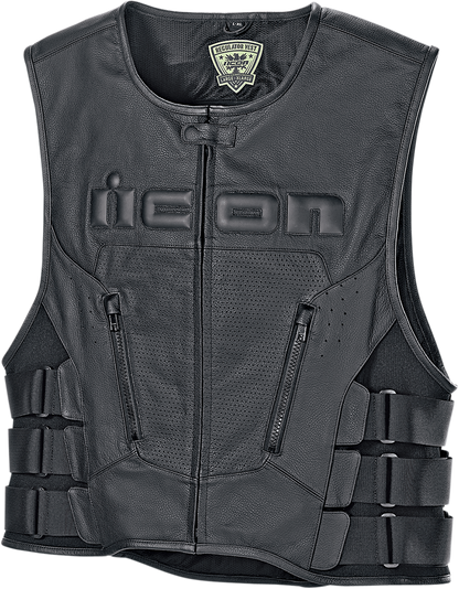 Bill's Exhausts ICON Regulator™ D3O® vest in black, 4XL, featuring protective shoulder and chest padding with logo details.