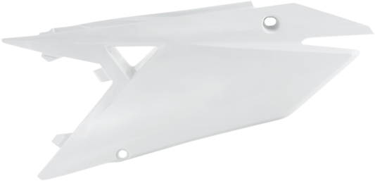 Acerbis white side panels for motorcycle body, featuring sleek design and brand logo, shown on a plain background.