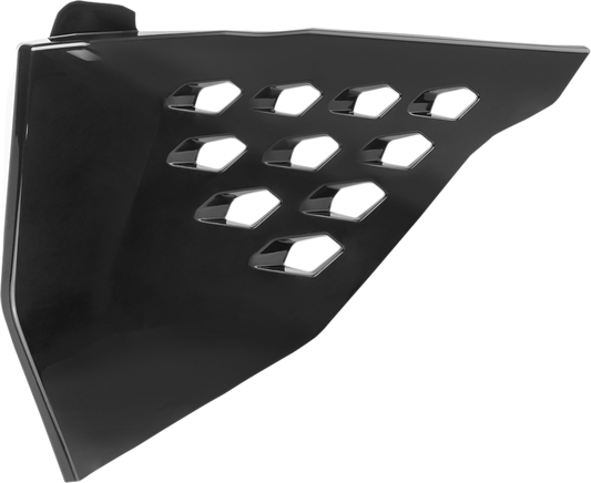 Black ACERBIS Airbox Cover with venting for motorcycle, designed by Bill's Exhausts.