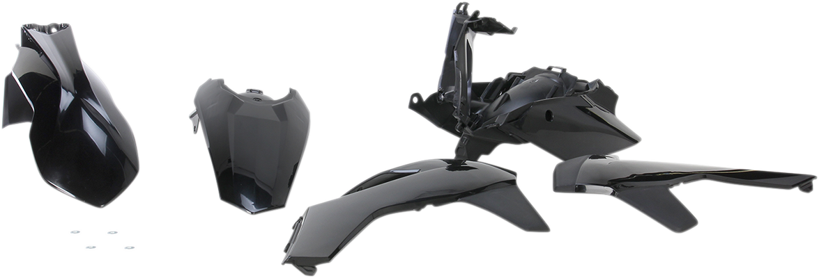 Black Acerbis standard replacement body kit for motorcycles, shown in the image with sleek black panels and mounting points.
