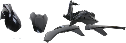 Black Acerbis standard replacement body kit for motorcycles, shown in the image with sleek black panels and mounting points.