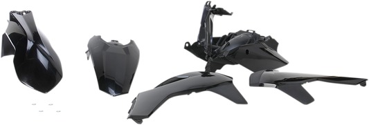 Black Acerbis standard replacement body kit for motorcycles, shown in the image with sleek black panels and mounting points.