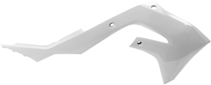 White ACERBIS radiator shrouds for motorcycle body, designed for compatibility with Bill's Exhausts models.