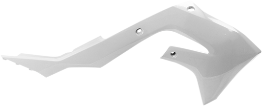 White ACERBIS radiator shrouds for motorcycle body, designed for compatibility with Bill's Exhausts models.