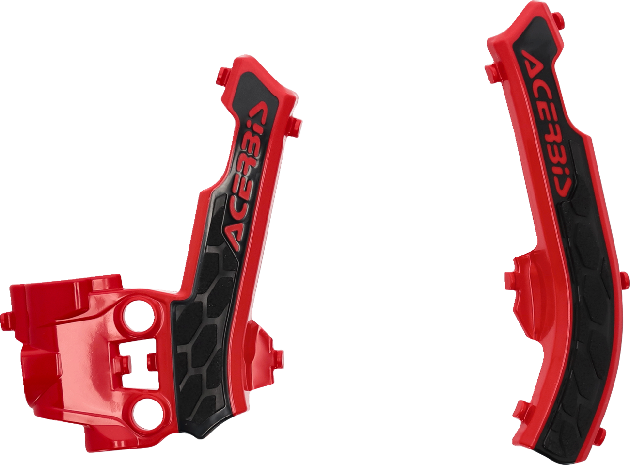 Acerbis X-Grip motorcycle frame guards in red and black, designed to protect the bike's body frame.