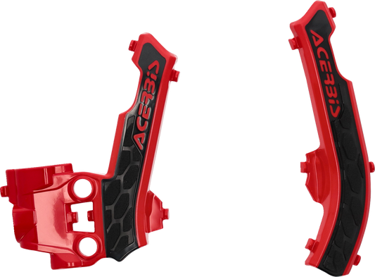 Acerbis X-Grip motorcycle frame guards in red and black, designed to protect the bike's body frame.
