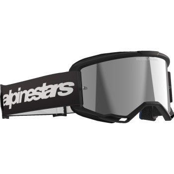 Alpinestars Vision 3 Goggle in black with silver mirror lenses, featuring a sleek design and adjustable strap.