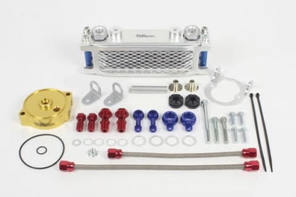 SP Takegawa Compact Oil Cooler Kit for standard engine, featuring compact design and filter adaptor for efficient oil cooling.