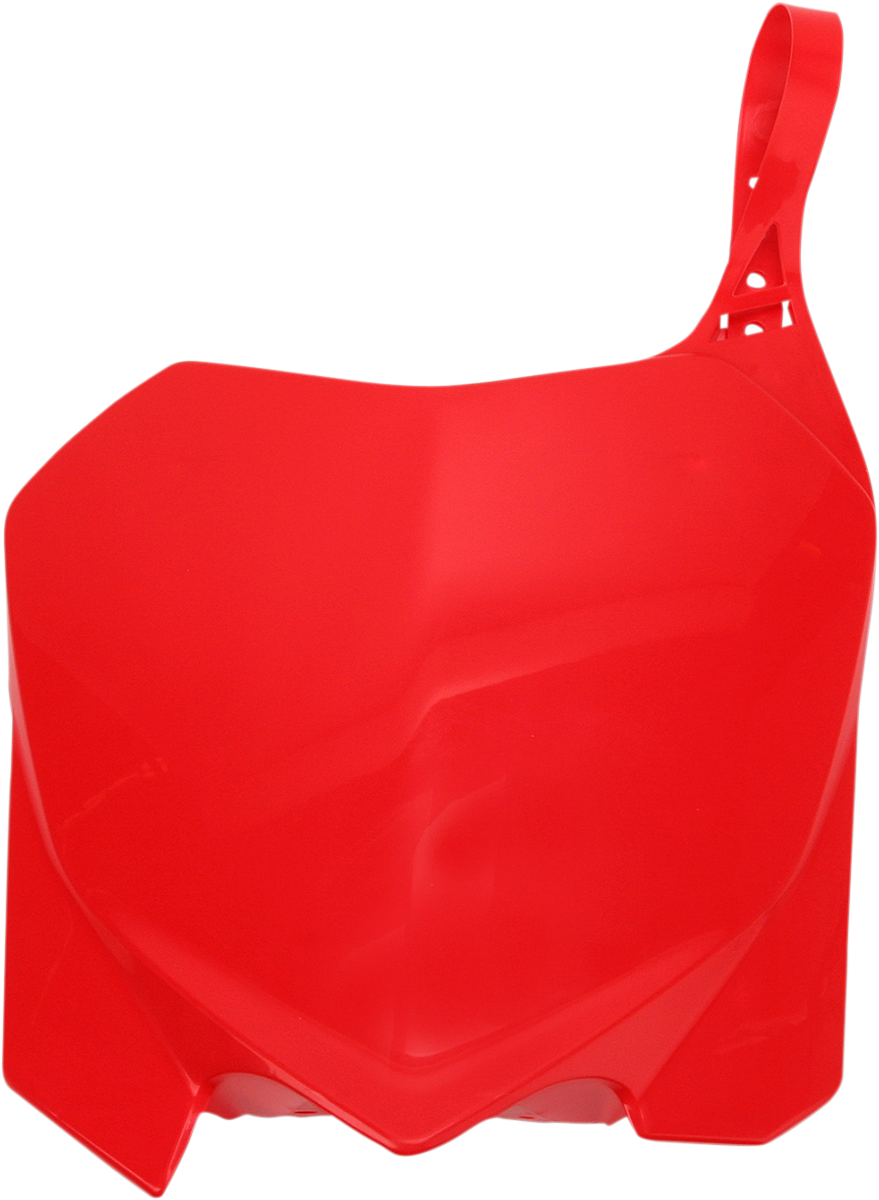 Acerbis front number plate for 2000 CR motorcycle, red body with mounting holes, designed for off-road and motocross bikes
