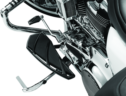 Kuryakyn Phantom black floorboards for Harley-Davidson motorcycles, featuring durable rubber grips and chrome accents.