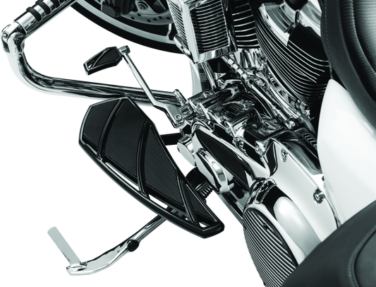 Kuryakyn Phantom black floorboards for Harley-Davidson motorcycles, featuring durable rubber grips and chrome accents.