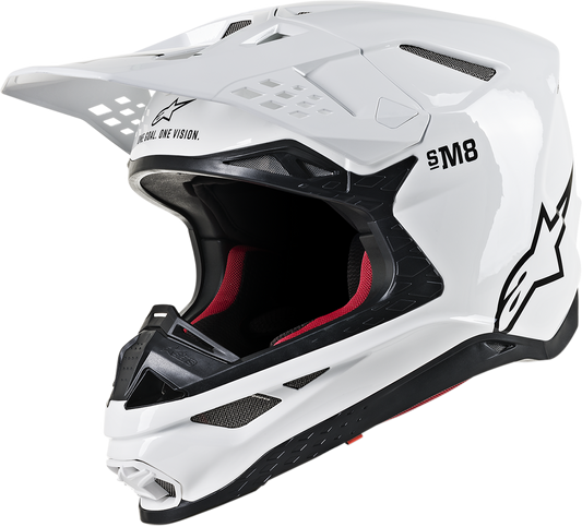 Alpinestars Supertech M8 helmet with MIPS in gloss white, small size, featuring aerodynamic design and ventilation openings.