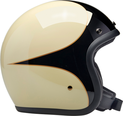 BILTWELL Bonanza helmet in gloss vintage white and black scallop design, XS size, featuring a glossy finish and vintage style.