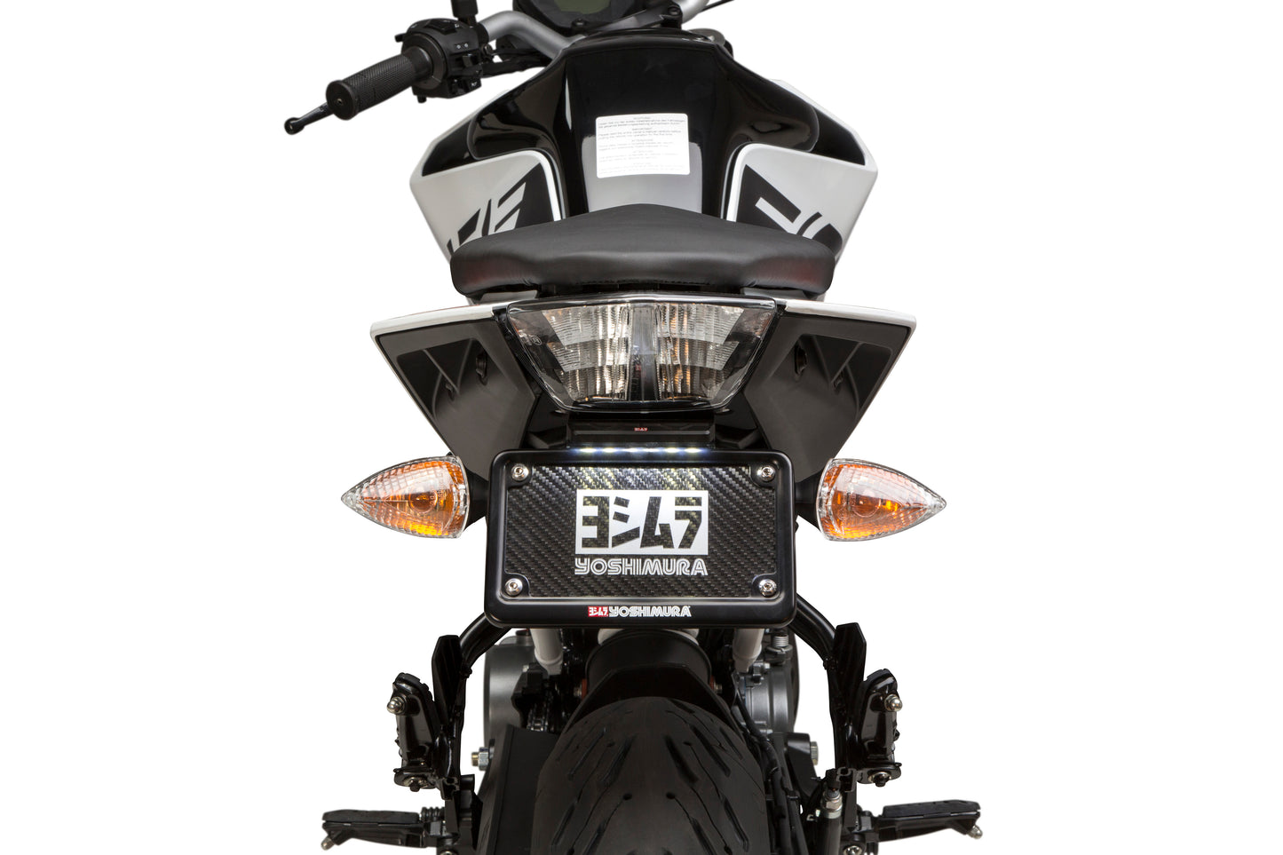 YOSHIMURA Yamaha KTM Fender Eliminator Kit installed on motorcycle, showing sleek black tail tidy with mounting hardware.