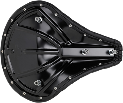Black BILTWEll Solo 2 motorcycle seat with tuck and roll design, featuring sleek black upholstery and detailed stitching.