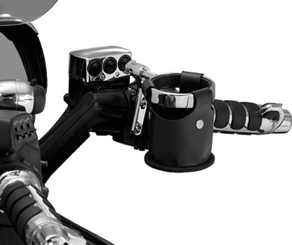 Kuryakyn Beverage Carrier Perch Mount in chrome for powersports vehicles, designed for secure drink holder attachment.