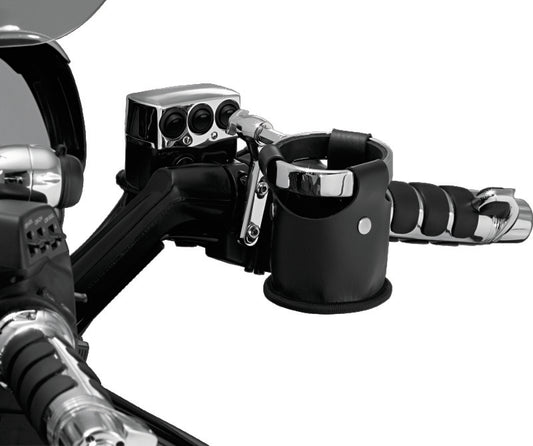 Kuryakyn Beverage Carrier Perch Mount in chrome for powersports vehicles, designed for secure drink holder attachment.