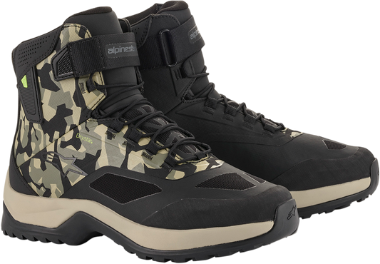 Alpinestars CR-6 Drystar® motorcycle shoes in black, brown, and green with US 11.5 size, featuring protective design and sporty style.