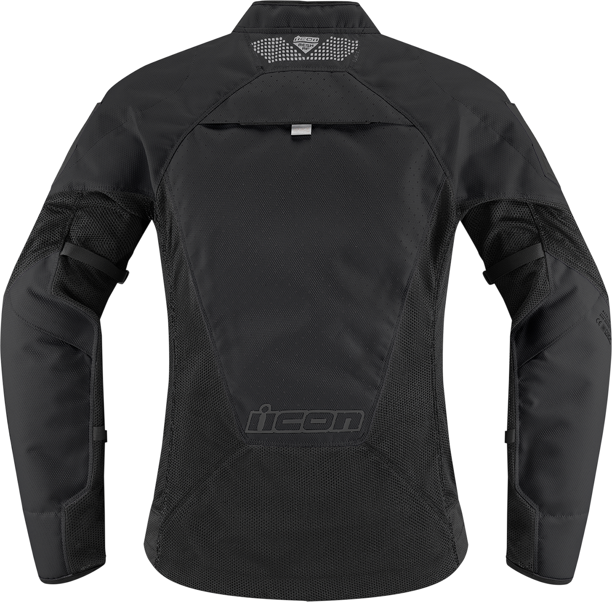 ICON Women's Mesh AF Jacket in Stealth color, black with mesh panels, small size, sporty motorcycle jacket by Bill's Exhausts.