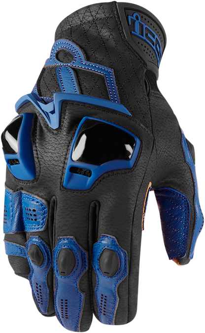 Blue ICON Hypersport™ Short Gloves in small size with textured palm and secure wrist closure, designed for motorcycle riding.