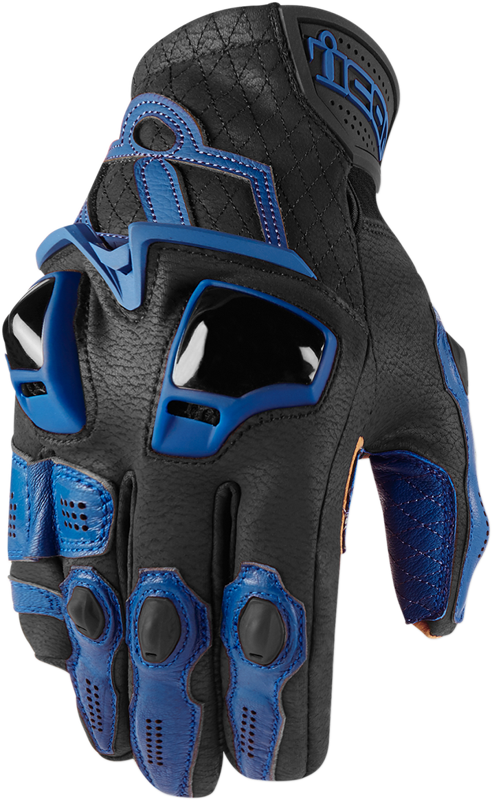 Bill's Exhausts ICON Hypersport™ Short Gloves in blue, 2XL, featuring durable material and a snug fit for motorcycle riding.