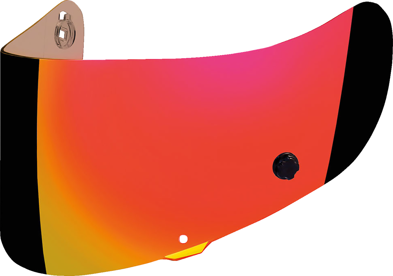 Red ICON Optics™ Tracshield helmet parts for motorcycle helmets, designed for compatibility with Bill's Exhausts helmets.
