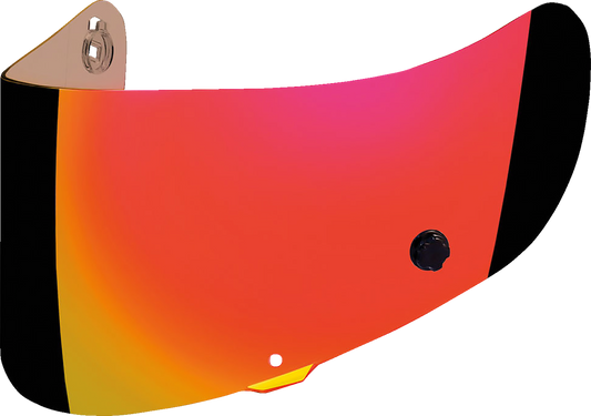 Red ICON Optics™ Tracshield helmet parts for motorcycle helmets, designed for compatibility with Bill's Exhausts helmets.