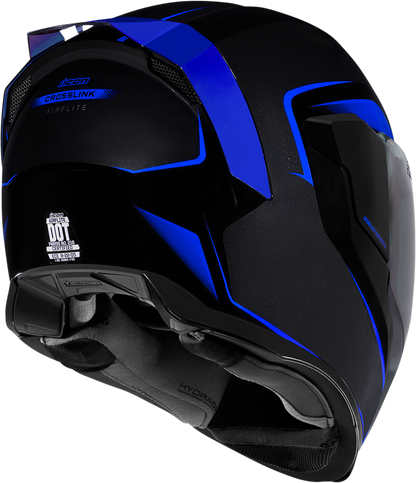 Blue ICON Airflite™ helmet with Crosslink design, medium size, featuring aerodynamic shape and ventilation for motorcycle riding.
