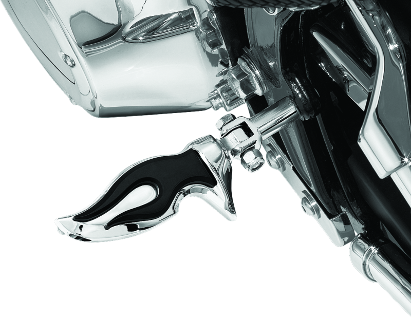 Kuryakyn Flamin Peg with male mount adapter in chrome, featuring an aggressive flamed design for powersports bikes.