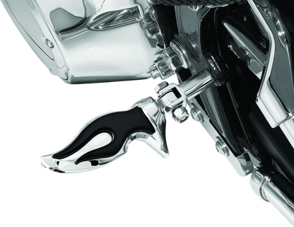 Kuryakyn Flamin Peg with male mount adapter in chrome, featuring an aggressive flamed design for powersports bikes.