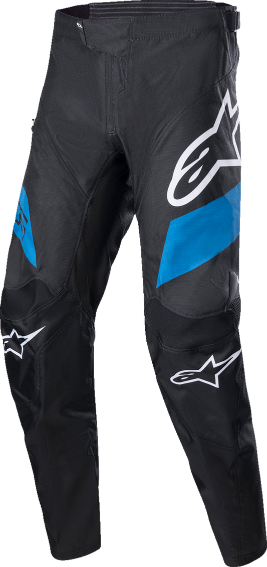 Alpinestars Astar Racer Pants in black and blue, US size 36, shown with reinforced knee areas and sleek motorcycle racing design.