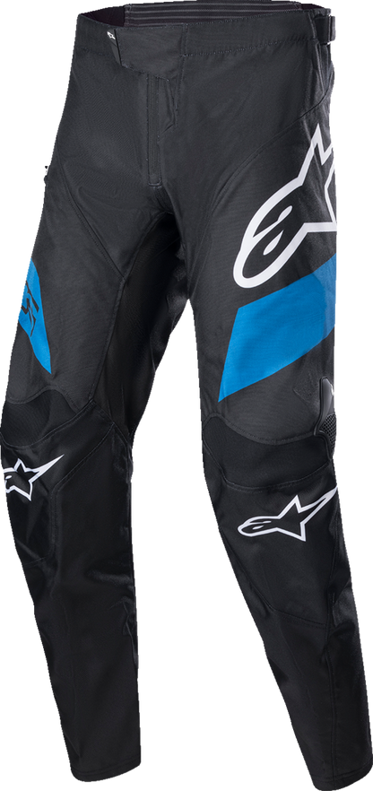 Alpinestars Astar Racer Pants in black and blue, US 34 / EU 40, showing sleek motorcycle racing design and durable material.