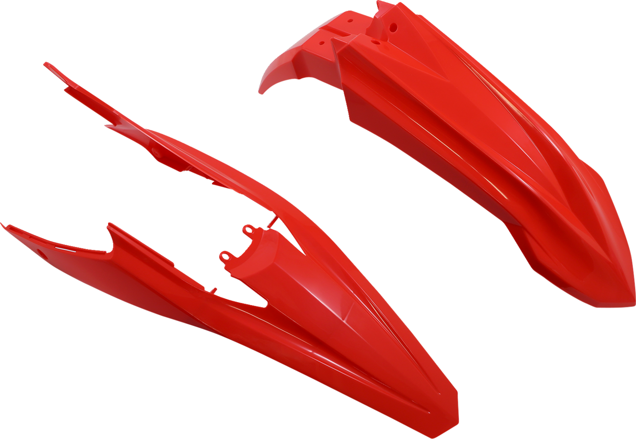 A red Acerbis full replacement body kit for motorcycles, featuring sleek, aerodynamic design panels with detailed bodywork.