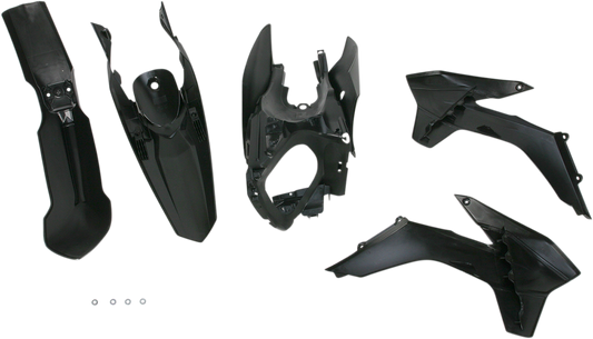 Black Acerbis standard replacement body kit for motorcycles, featuring sleek panels and durable construction.