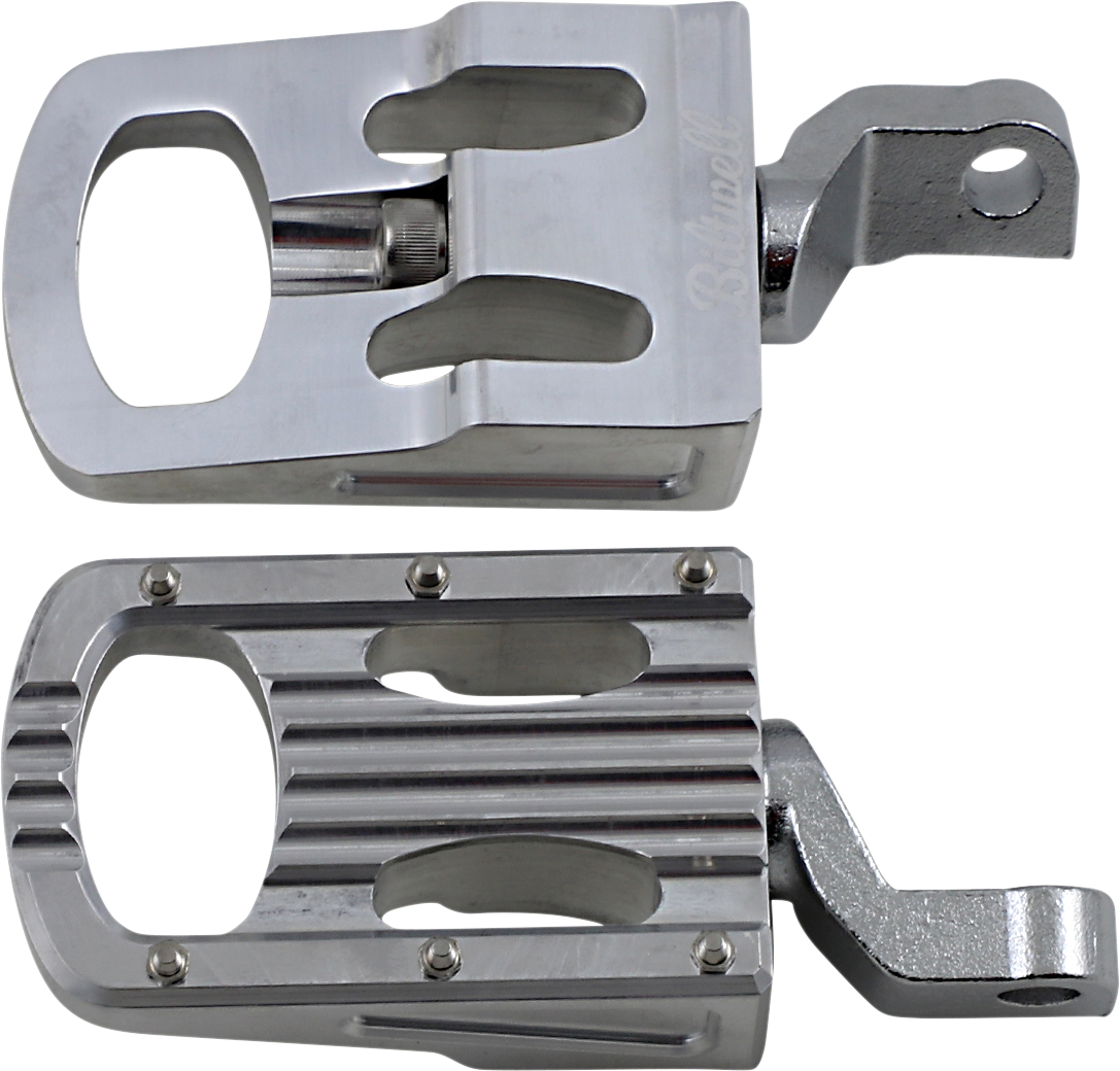 Polished BILTWELL Punisher footpeg for motorcycle, sturdy step body with detailed metal finish and brand markings.