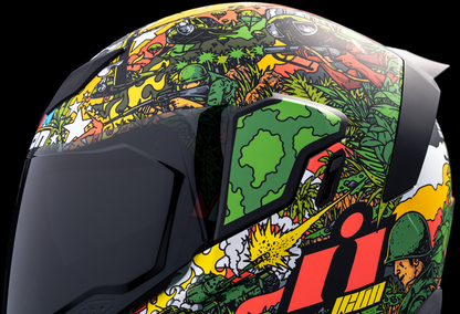 Green ICON Airflite™ GP23 helmet in small size, featuring aerodynamic design and brand logo, shown from the front angle.