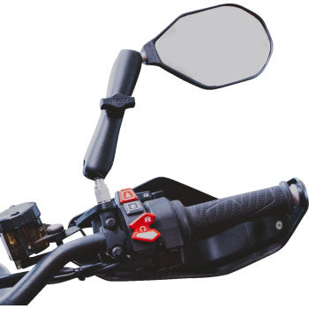 RAM MOUNTS Tough-Mirror™ Right Mirror without Ball by Bill's Exhausts mounted on a motorcycle handlebar.