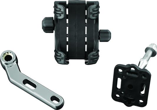 Chrome Kuryakyn Tech Connect Perch Mount for powersports devices, featuring a secure holder and mounting kit for handlebars.