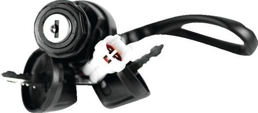 QuadBoss ignition switch for Yamaha YFM550/660 Grizzly, model 403270, shown in close-up with key and wiring.