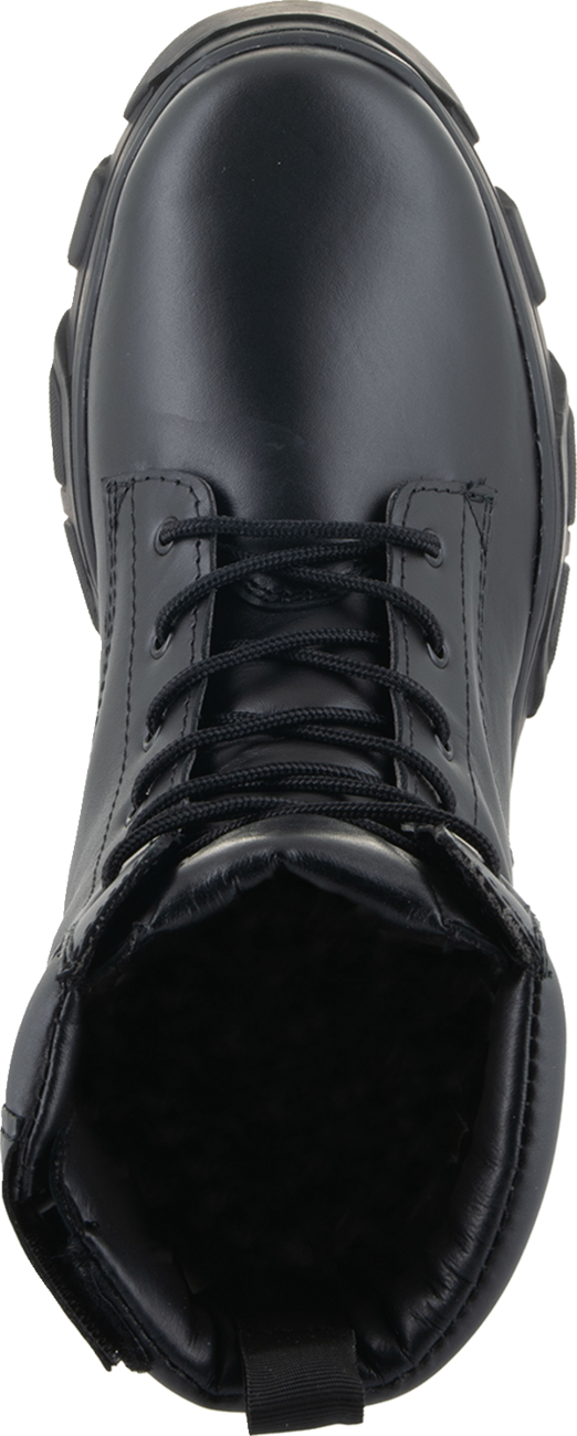 Black ALPINESTARS Women's Ava Boots, EU 36, stylish motorcycle shoes with secure laces and rugged soles, showing the side view.