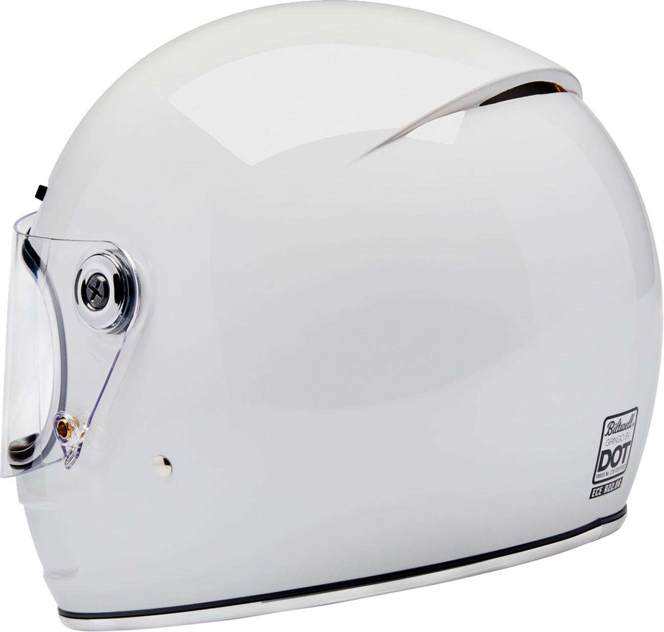 Gloss white BILTWELL Gringo SV motorcycle helmet with XS size, featuring a sleek, aerodynamic design and secure strap system.
