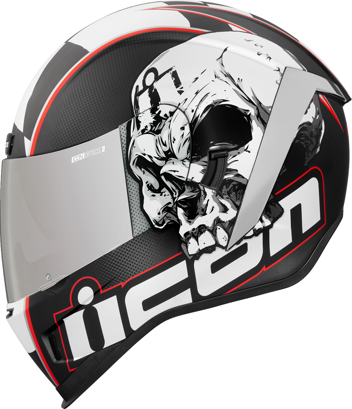 Black ICON Airform™ Death or Glory helmet in XS size with bold graphic design, featuring the Bill's Exhausts logo.