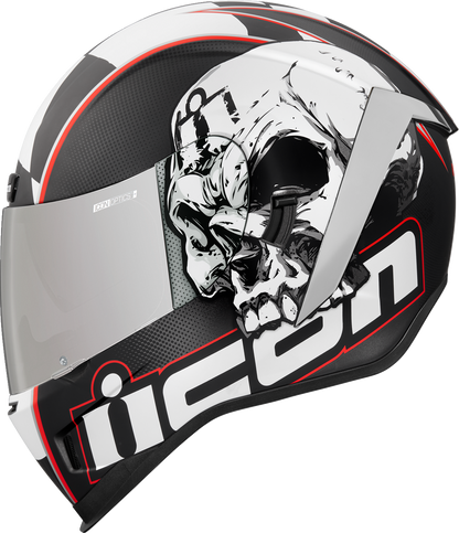Black ICON Airform™ Death or Glory helmet in XS size with bold graphic design, featuring the Bill's Exhausts logo.