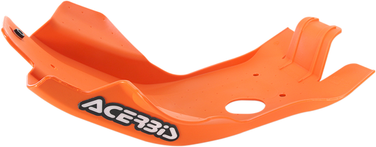Orange ACERBIS skid plate for Husqvarna and KTM motorcycles, designed to protect the bike's body during off-road riding.
