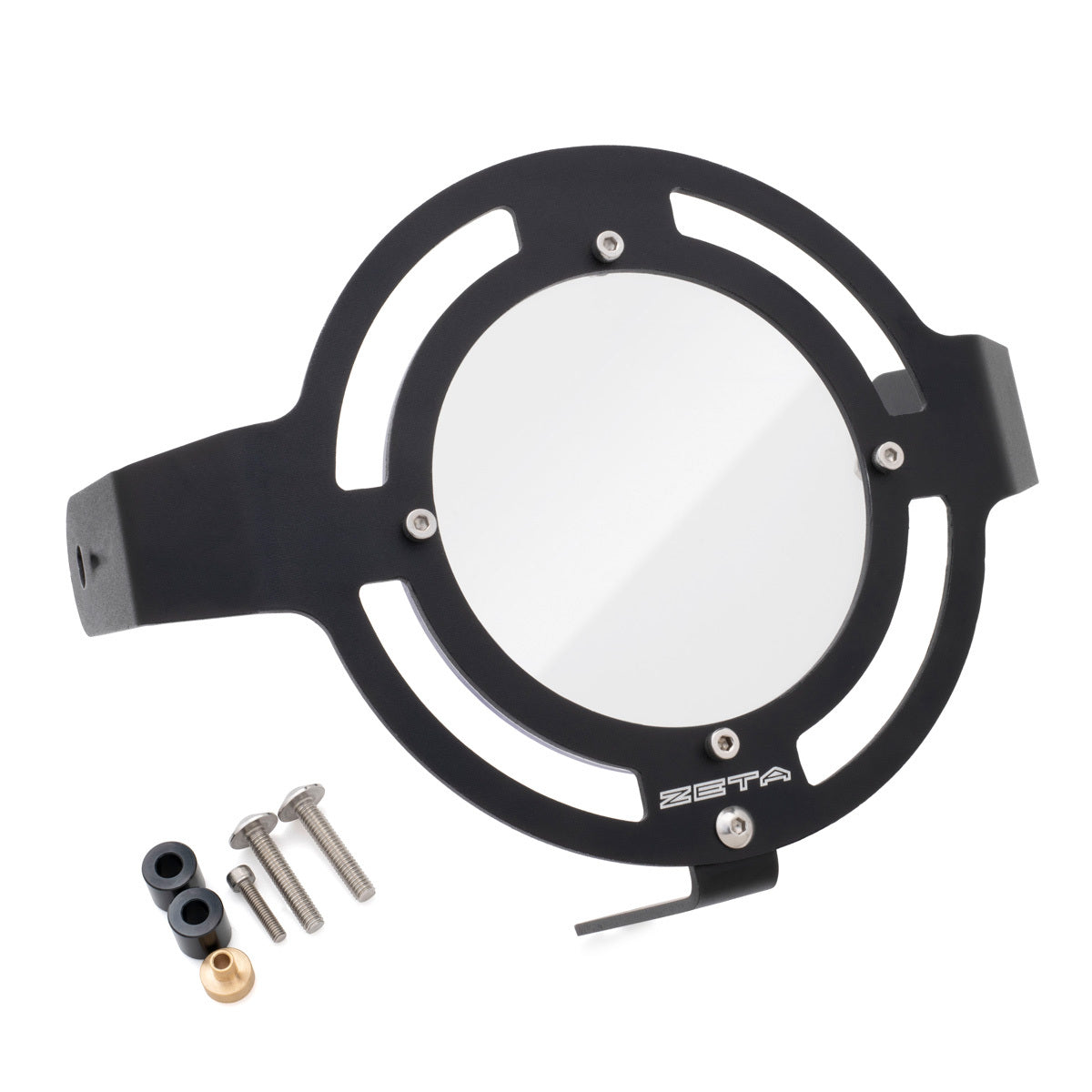 ZETA headlight guard for Yamaha Monkey 125, black metal protective cover with mounting brackets, part number ZE52-4200.